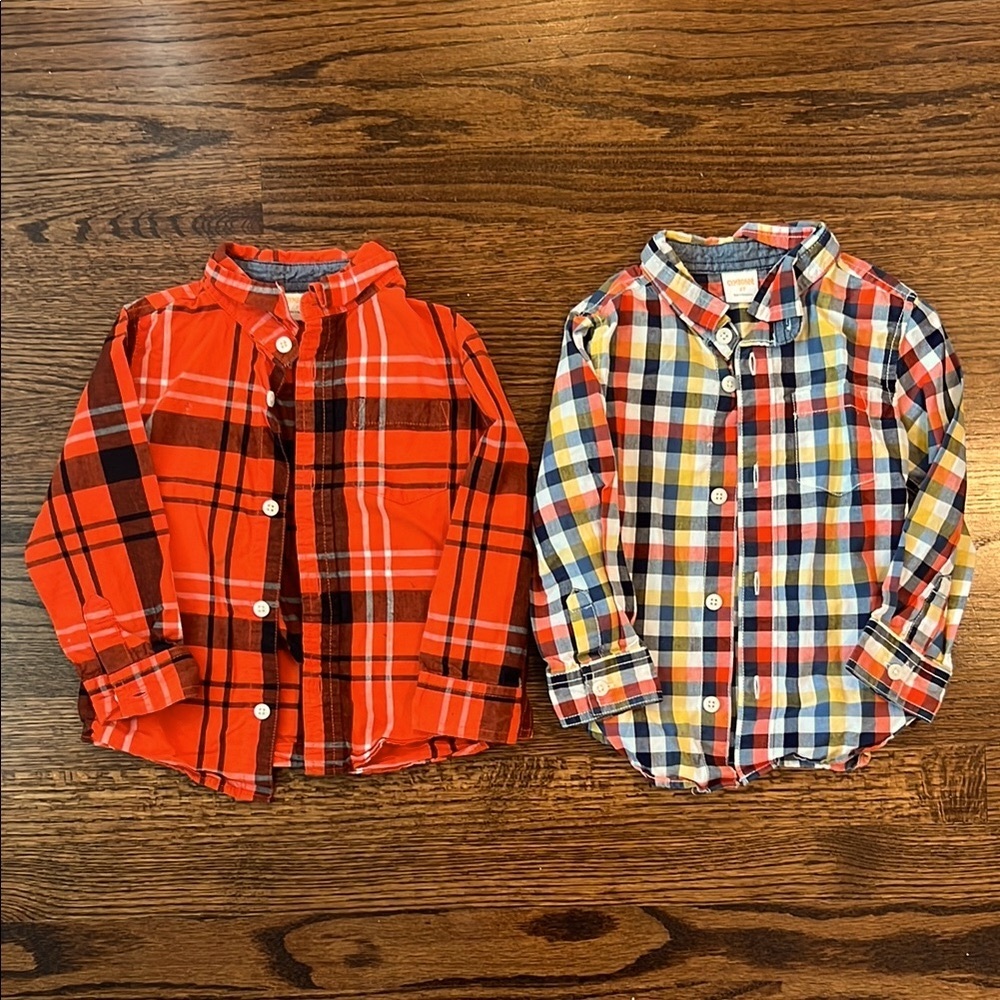 Bundle of Gymboree Button Down Shirts - Classic Plaid Orange Designs